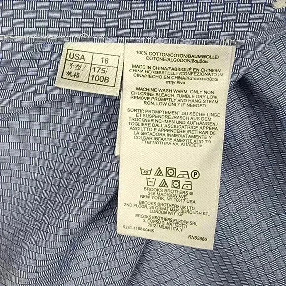 Brooks Brothers Mens Regent Dress Shirt Sz 16 4-5 Non Iron Blue‎ Micro Geometric - Picture 16 of 16